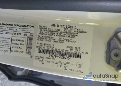 2017 Ford Fusion Se z USA, uszkodzony, nr VIN 3FA6P0H95HR346104